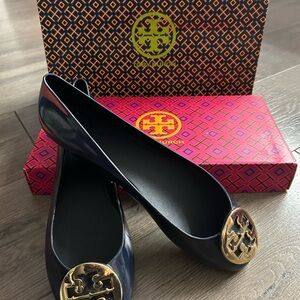 Tory Burch Navy Flats with Gold Logo